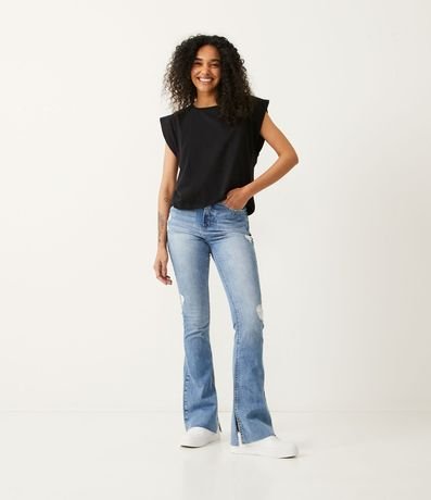 Pantalón Bootcut en Jeans con Rasgaduras y Puntos de Luz 1