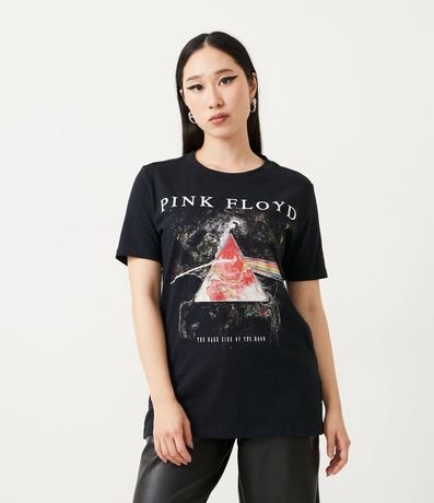 Blusa Alargada en Media Malla con Estampado Pink Floyd Dark Side 1