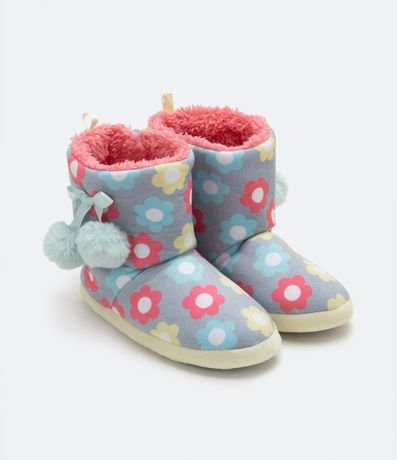 Pantufla Bota Infantil en Fleece con Estampado de Margaritas y Forro de Peluche - Talle 29/30 al 35/36 1