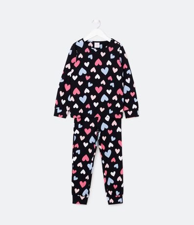 Pijama Largo Infantil Peach Touch Estampado Corazones de Colores - Talle 4 a 14 años 1