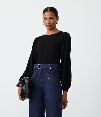 Blusa en Punto con Manga Abullonada 1