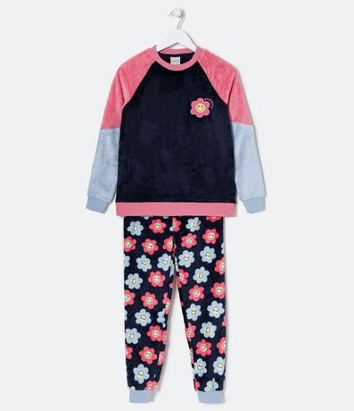 Pijama Largo Infantil en Fleece con Bordado de Margarita - Talle 5 a 14 años 1
