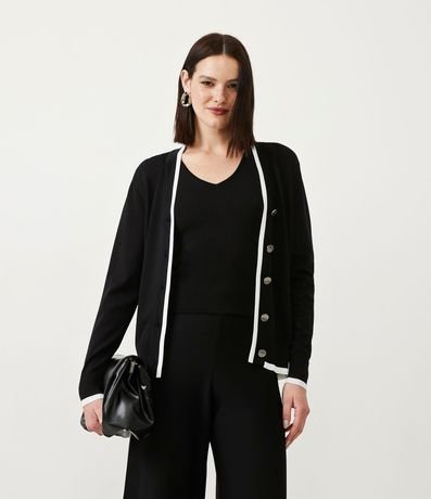 Cardigan en Punto con Detalles Contrastantes