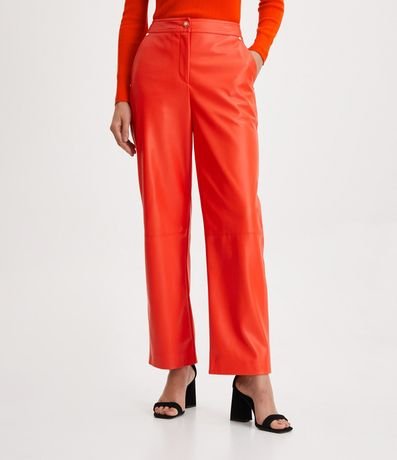 Pantalón Recto en Material Sintético con Botón Diferenciado 2