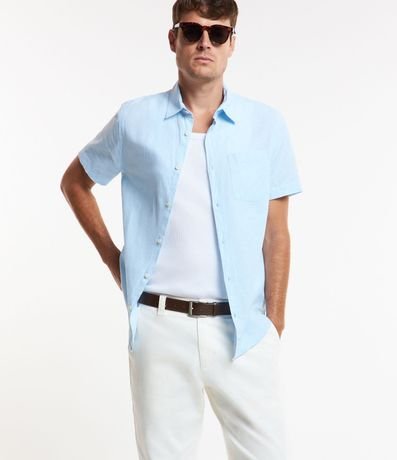 Camisa Comfort Básica en Lino con Bolsillo Delantero 2