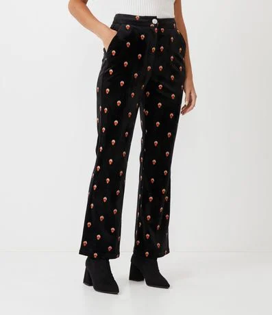 Pantalón Flare en Terciopelo con Bordados de Corazones Contrastantes 2