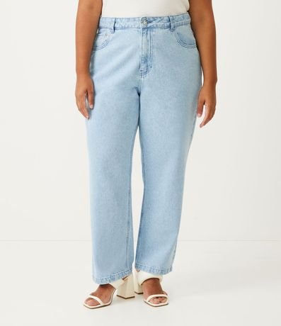Pantalón Recto en Jeans Delavé con Botón Joya Curve & Plus Size 1