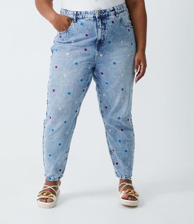 Pantalón Mom Jeans con Mini Lunares Bordado Curve & Plus Size 1