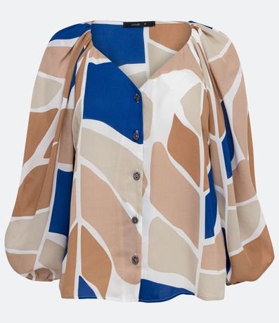 Camisa en Crepé con Manga 3/4 y Estampado de Follaje Diferenciada 5