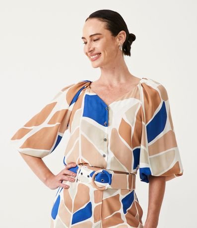 Camisa en Crepé con Manga 3/4 y Estampado de Follaje Diferenciada 1