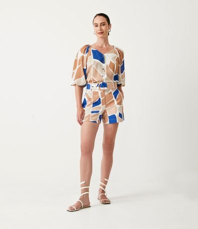 Camisa en Crepé con Manga 3/4 y Estampado de Follaje Diferenciada 2