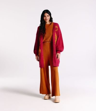 Pantalón Pantalona en Viscosa Acanalada sin Estampado