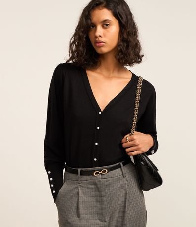 Cardigan en Punto con Manga Abullonada y Botón Perla 2