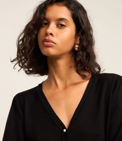 Cardigan en Punto con Manga Abullonada y Botón Perla 4