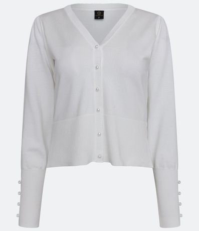 Cardigan en Punto con Manga Abullonada y Botón Perla 5