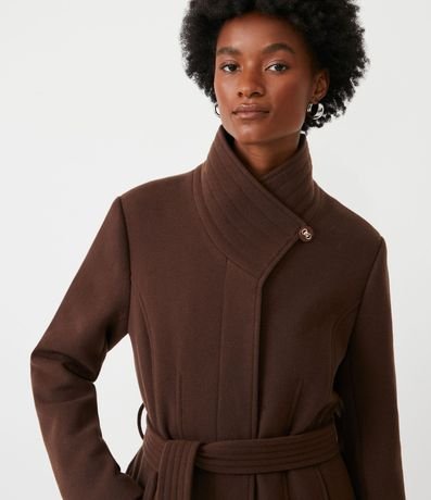 Saco  Alargado en Polivelour con Cuello Pespuntado y Cinturón 4