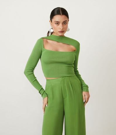 Blusa en Punto Acanelado con Cutout en Manga Larga 1