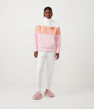 Pijama Largo en Sherpa con Buzo Cuello Alto y Bolsillo 1