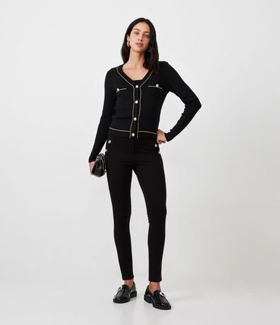 Pantalón Legging en Punto Roma con Botones Metalizados 1