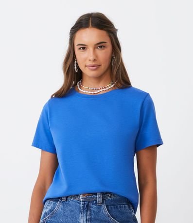 Blusa Alargada Básica en Algodón con Cuello Redondo y Manga Corta 2