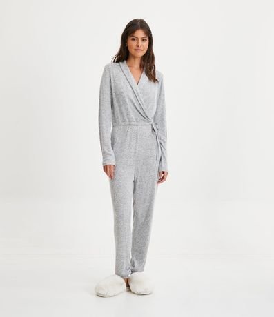 Pijama Mono Largo en Punto con Lazo en la Cintura