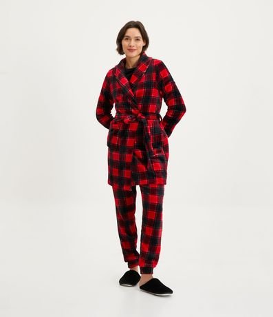 Bata de Baño en Fleece de Cuadros con Bolsillos 2