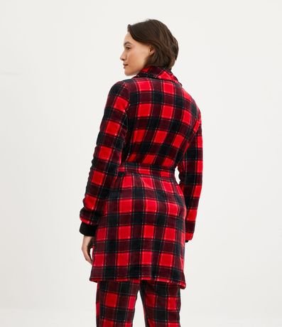 Bata de Baño en Fleece de Cuadros con Bolsillos 3