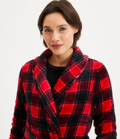 Bata de Baño en Fleece de Cuadros con Bolsillos 4