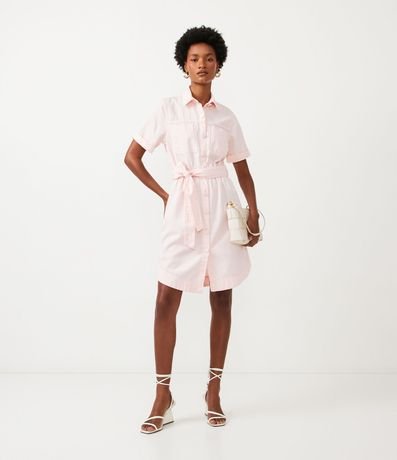 Vestido Corto en Sarga con Manga Corta y Banda para Amarre 2