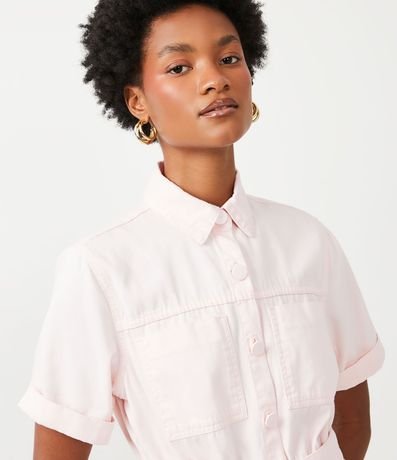 Vestido Corto en Sarga con Manga Corta y Banda para Amarre 4