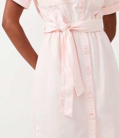 Vestido Corto en Sarga con Manga Corta y Banda para Amarre 5