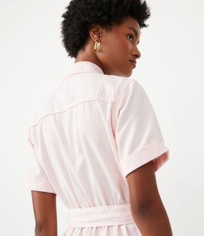 Vestido Corto en Sarga con Manga Corta y Banda para Amarre 6