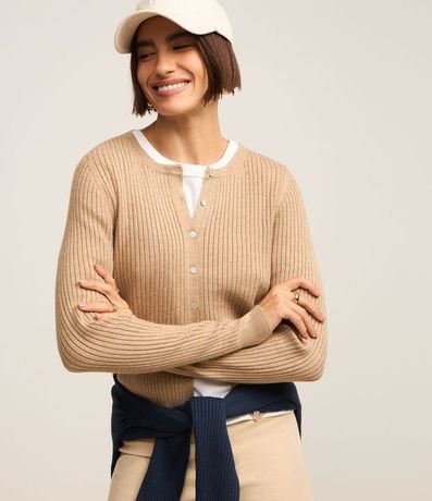 Cardigan Corto en Punto con Textura Acanalada