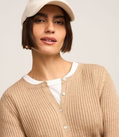 Cardigan Corto en Punto con Textura Acanalada 5