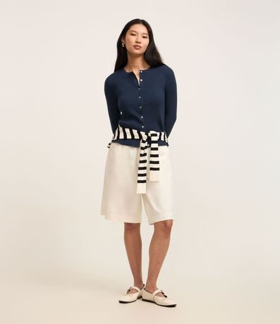 Cardigan Corto en Punto con Textura Acanalada 2