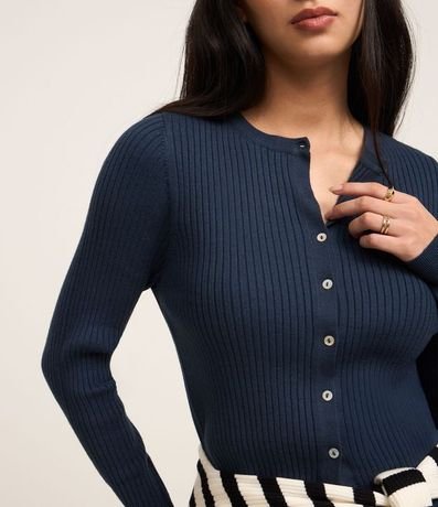 Cardigan Corto en Punto con Textura Acanalada 3