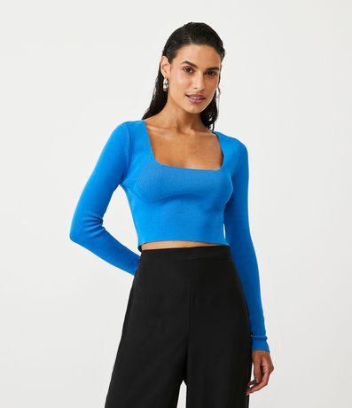 Blusa de Punto con Manga Larga y Escote Cuadrado 1