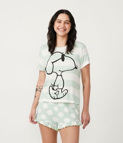 Pijama Corto en Viscolycra con Estampado Snoopy y de Lunares 1