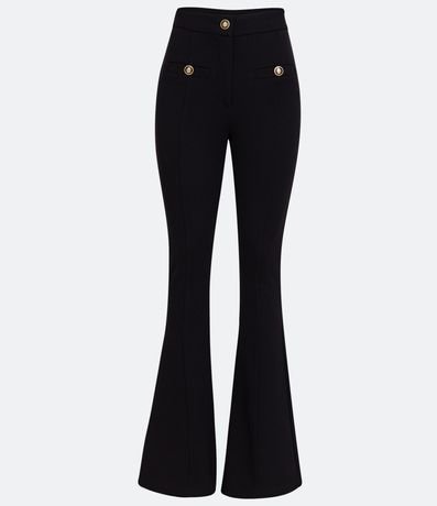 Pantalón Flare en Punto Roma con Cintura Alta y Botones de Escudo 5
