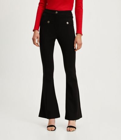 Pantalón Flare en Punto Roma con Cintura Alta y Botones de Escudo 2