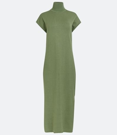 Vestido Midi en Punto con Cuello Alto y Manga Corta sin Sisa 6