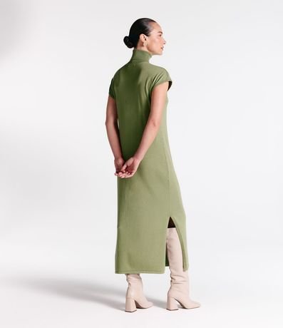 Vestido Midi en Punto con Cuello Alto y Manga Corta sin Sisa 4