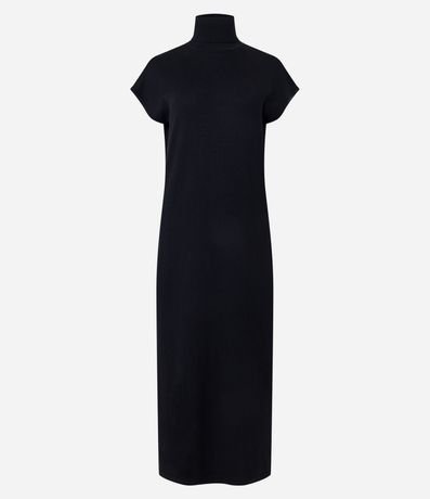 Vestido Midi en Punto con Cuello Alto y Manga Corta sin Sisa 8