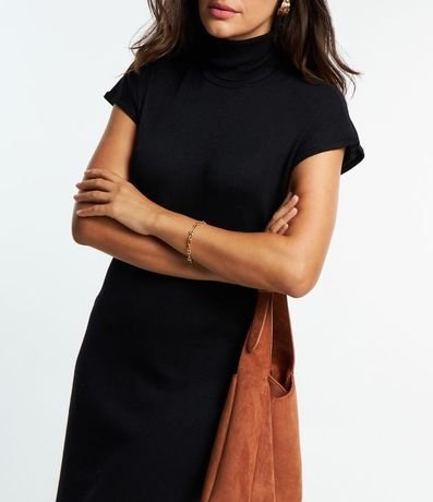 Vestido Midi en Punto con Cuello Alto y Manga Corta sin Sisa 5