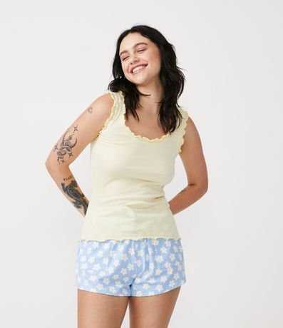 Blusa de Pijama Musculosa en Ribana con Volado en ela Borde