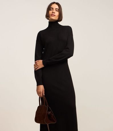 Vestido Midi de Punto con Cuello Alto