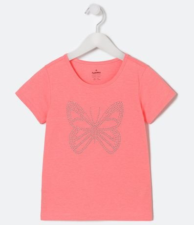 Remera Infantil Neón Estampado Mariposa con Brillo - Talle 5 a 14 años 1
