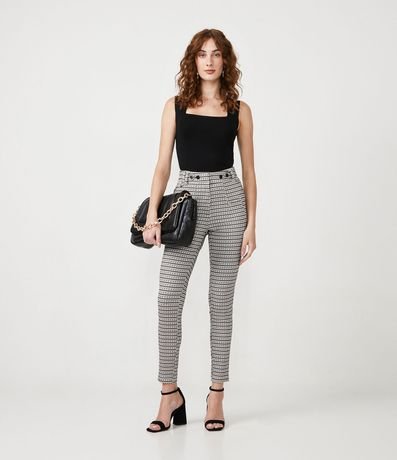 Pantalón Legging en Punto Roma con Estampado Pied-de-Poule 1