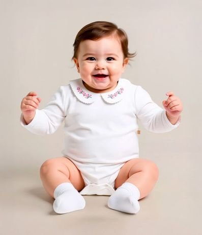Body Infantil en Suedine con Bordado de Flor y Cuello Muñeca - Talle RN a 24 meses 1