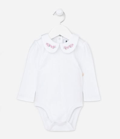 Body Infantil en Suedine con Bordado de Flor y Cuello Muñeca - Talle RN a 24 meses